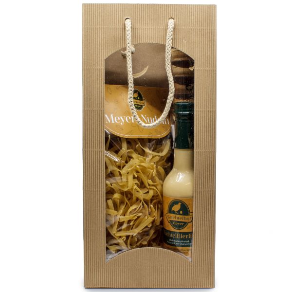 Wachteleier-Genuss-Set – Likör, Bandnudeln und Likör-Waffelbecher